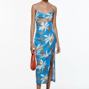 Zara Floral Cut out Linen Dress